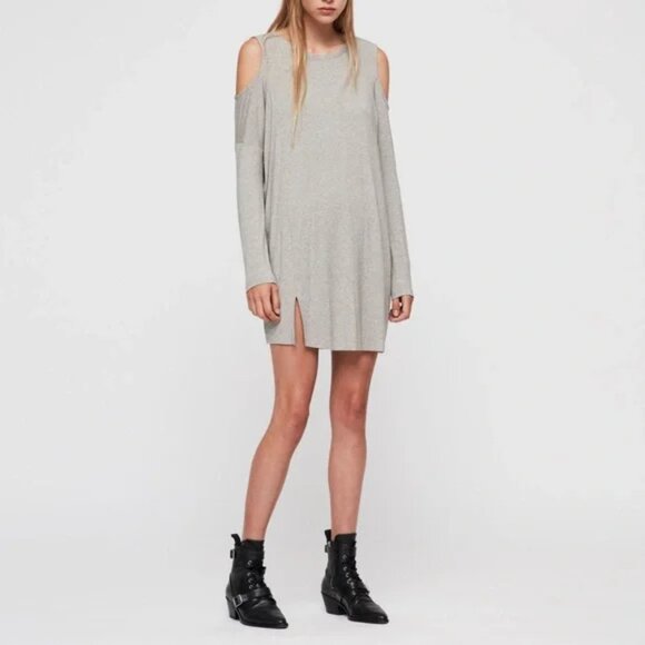 <All Saints> Esther Cold-Shoulder Grey Jersey Dress - Picture 5 of 16